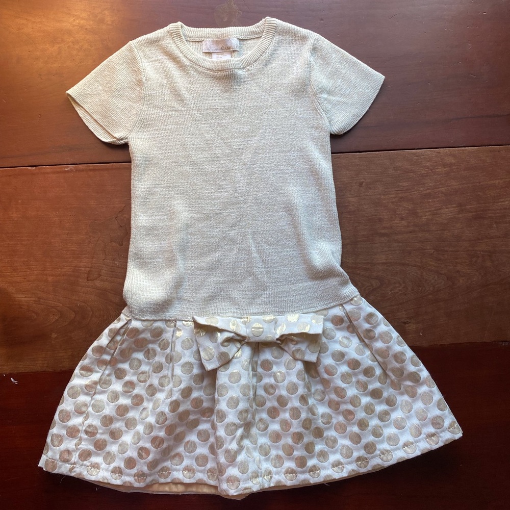 Girls 6X drop waste gold dress